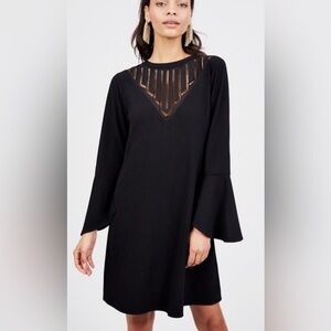Octavia Black Lace Yoke Shift Dress with Long Bell Sleeves Size Medium